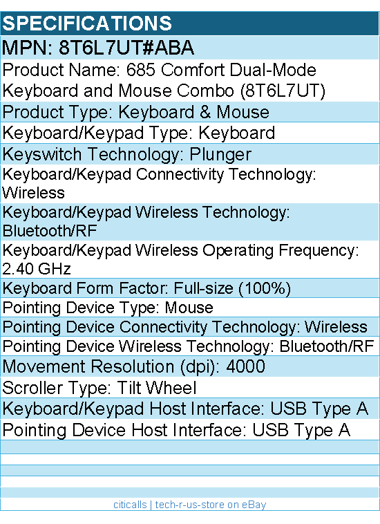 HP 8T6L7UT#ABA 685 Comfort Dual-Mode Keyboard and Mouse Combo (8T6L7UT)