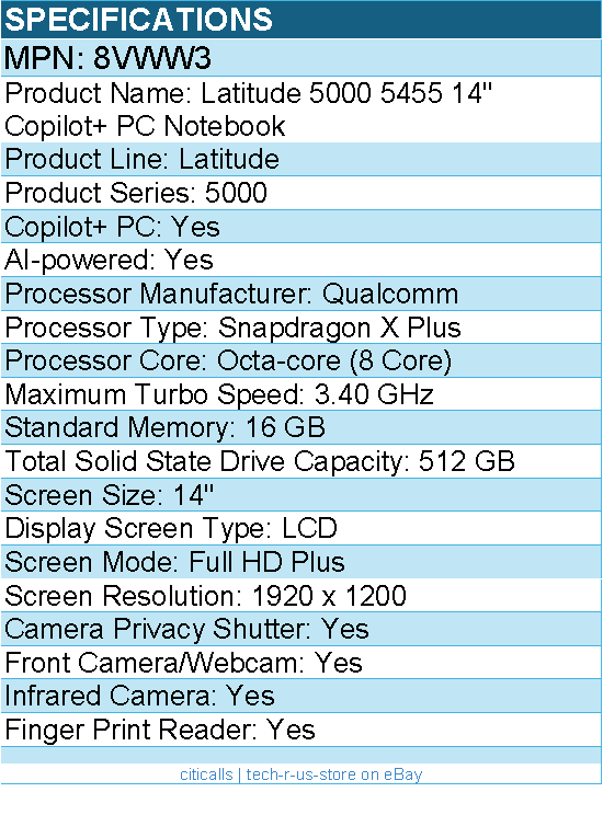 Dell 8VWW3 Latitude 5000 5455 14" Copilot+ PC Notebook - Titan Gray