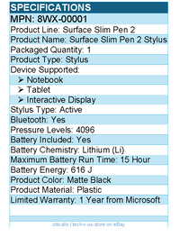Microsoft 8WX-00001 Surface Slim Pen 2 Stylus - Bluetooth - Matte Black