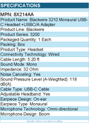 HP Poly 8X214AA Blackwire 3210 Monaural USB-C Headset +USBC/A Adapter