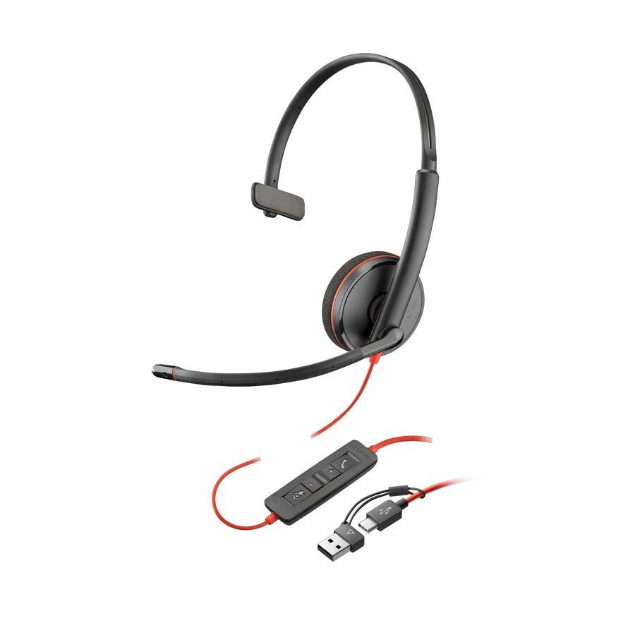 HP Poly 8X214AA Blackwire 3210 Monaural USB-C Headset +USBC/A Adapter