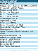 HP Poly 8X215AA Blackwire 3310 Monaural USB-C Headset + USBC/A Adapter