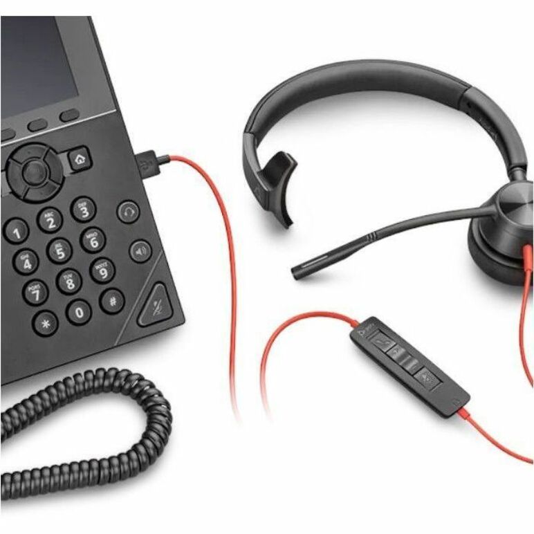 HP Poly 8X215AA Blackwire 3310 Monaural USB-C Headset + USBC/A Adapter