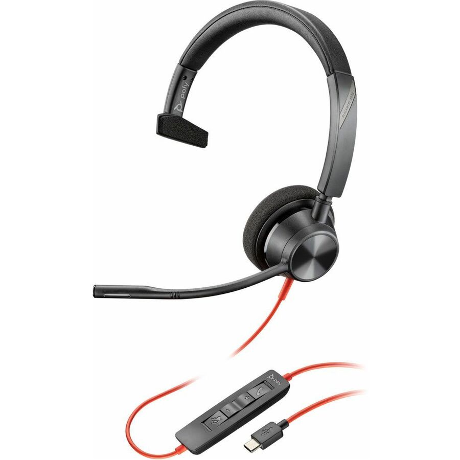 HP Poly 8X215AA Blackwire 3310 Monaural USB-C Headset + USBC/A Adapter