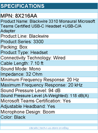 HP Poly 8X216AA Blackwire 3310 Monaural Microsoft Teams Certified Headset -Black