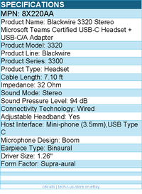HP Poly 8X220AA Blackwire Stereo Microsoft Teams Certified USB-C Headset - Wired