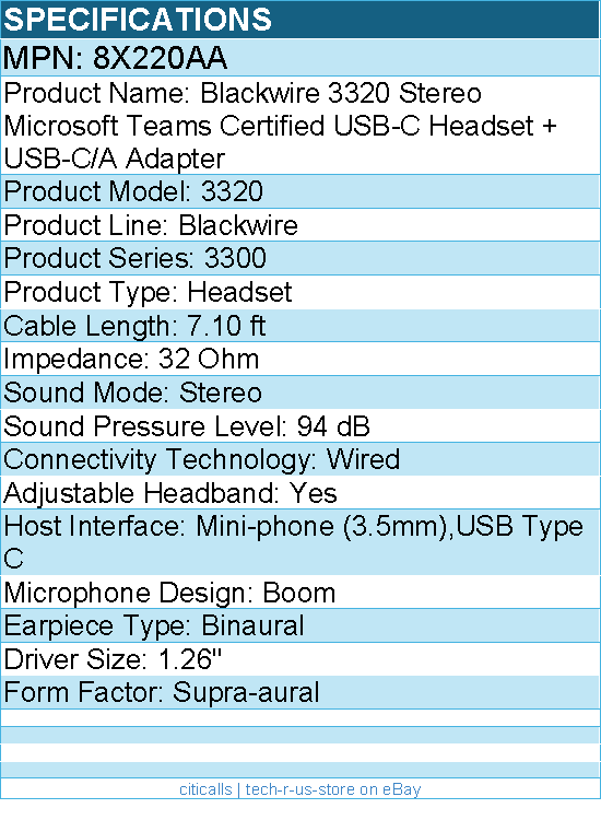 HP Poly 8X220AA Blackwire Stereo Microsoft Teams Certified USB-C Headset - Wired