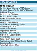 HP Poly 8X220AA Blackwire 3320 Microsoft Teams Certified USB-C Headset - Black