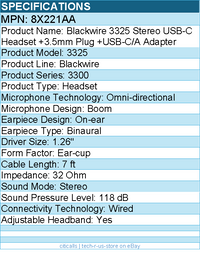 HP Poly 8X221AA Blackwire 3325 Stereo USB-C Headset - 7 ft - Wired