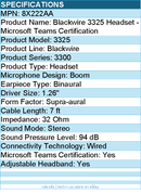 HP Poly 8X222AA Blackwire 3325 Headset - Microsoft Teams Certification - 7 ft
