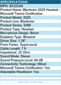 HP Poly 8X222AA Blackwire 3325 Headset - Microsoft Teams Certification - 7 ft