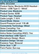 HP Poly 8X223AA Blackwire 8225 Headset - Stereo - USB Type C - Wired - 32 Ohm