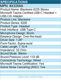 HP Poly 8X225AA Blackwire Stereo Microsoft Teams Certified USB-C Headset