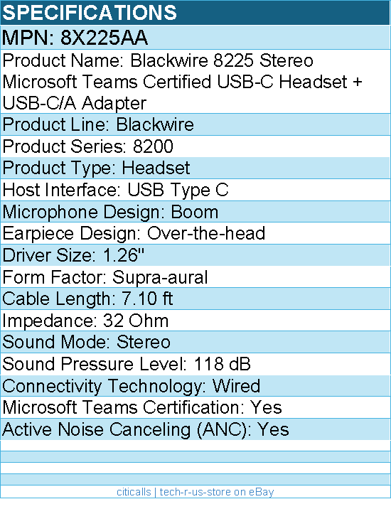 HP Poly 8X225AA Blackwire Stereo Microsoft Teams Certified USB-C Headset