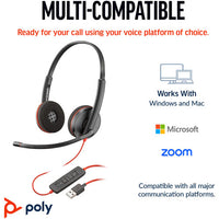 HP Poly 8X228AA Blackwire 3220 Stereo USB-C Headset +USB-C/A Adapter - 5.20 ft