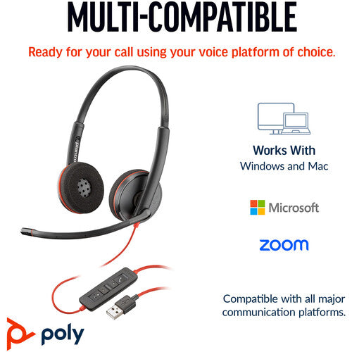 HP Poly 8X228AA Blackwire 3220 Stereo USB-C Headset +USB-C/A Adapter - 5.20 ft