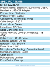 HP Poly 8X228AA Blackwire 3220 Stereo USB-C Headset +USB-C/A Adapter - 5.20 ft