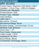 HP Poly 8X229AA Blackwire 3225 Stereo USB-C Headset + 3.5mm Plug + USB-C/A