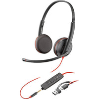 HP Poly 8X229AA Blackwire 3225 Stereo USB-C Headset + 3.5mm Plug + USB-C/A