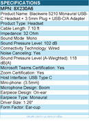 HP Poly 8X230A6 Blackwire 5210 Monaural USB-C Headset + 3.5mm Plug