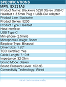 HP Poly 8X231A6 Blackwire 5220 Stereo USB-C Headset + 3.5mm Plug + USB-C/A