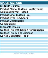 Microsoft 8XB-00162 Surface Pro Keyboard with Bold Keyset - Black