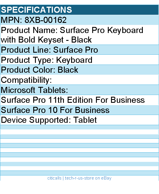 Microsoft 8XB-00162 Surface Pro Keyboard with Bold Keyset - Black