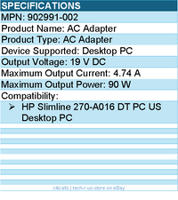 HPI 902991-002 AC Adapter - 90 W - 19 V DC Output - 4.74 A