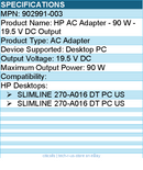 HPI 902991-003 HP AC Adapter - 90 W - 19.5 V DC Output - Black