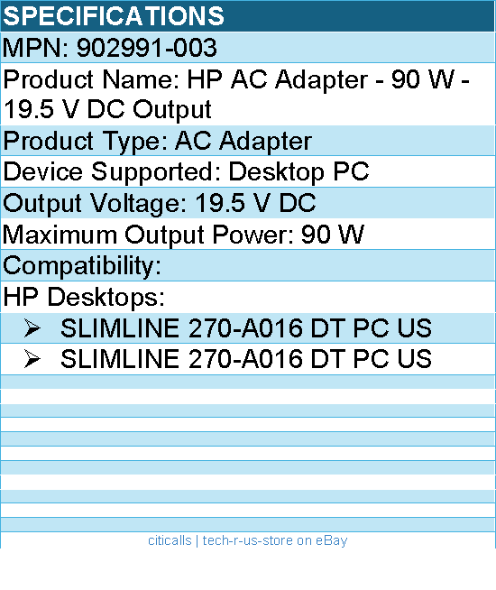 HPI 902991-003 HP AC Adapter - 90 W - 19.5 V DC Output - Black