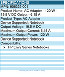 HPI 906329-001 AC Adapter - 120 W - 19.5 V DC Output - 6.15 A