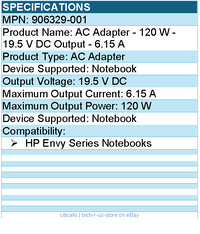 HPI 906329-001 AC Adapter - 120 W - 19.5 V DC Output - 6.15 A