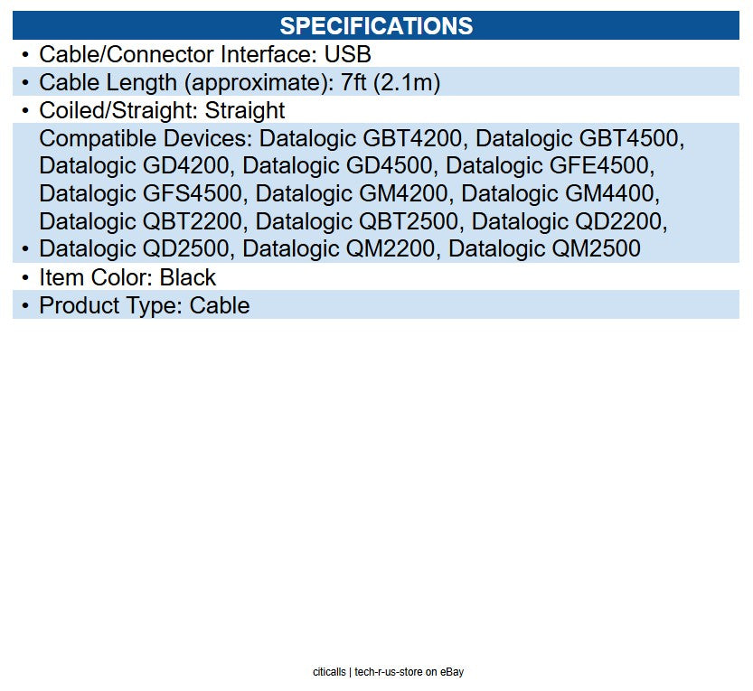 Datalogic 90A052302 Cable, USB+PWR,TPUW, Straight, 2M, Black