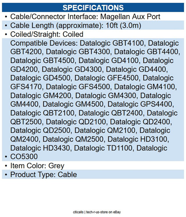 Datalogic 90G001092 CAB-362 SH3924 Serial Cable Data Transfer Cable 10ft