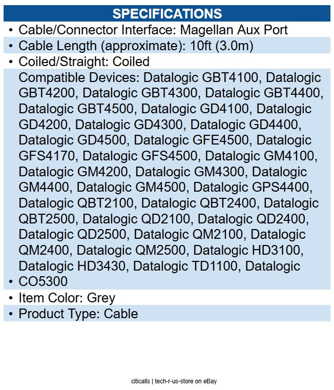 Datalogic 90G001092 CAB-362 SH3924 Serial Cable Data Transfer Cable 10ft