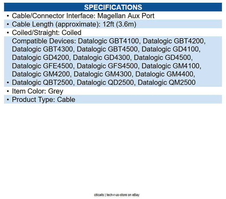 Datalogic 90G001095 Cable RS232 9P Female Coile CAB-362 3.6m