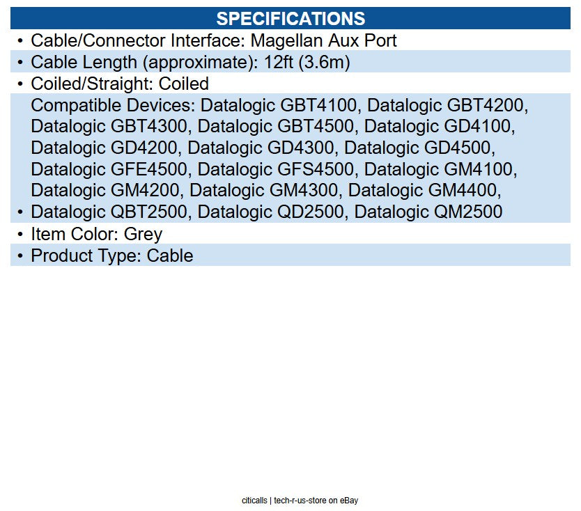 Datalogic 90G001095 Cable RS232 9P Female Coile CAB-362 3.6m
