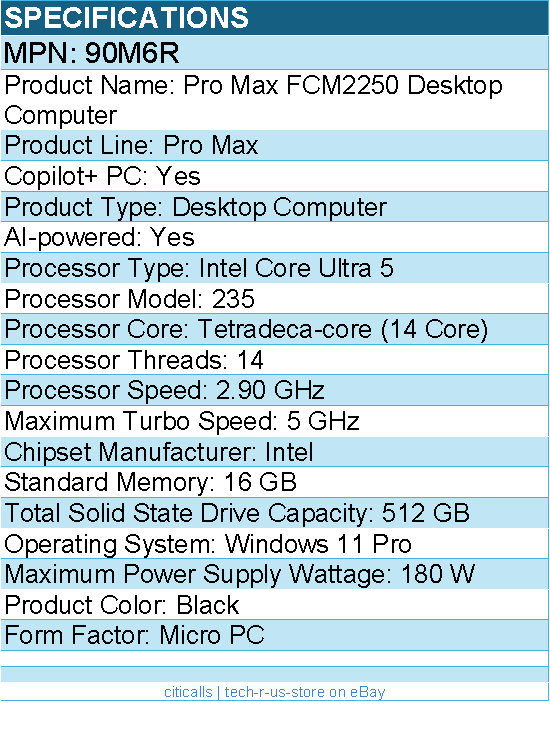 Dell 90M6R Pro Max FCM2250 Desktop Computer - Intel Core Ultra 5 235