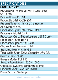 Dell 90VGC Pro 24 QC24250 All-in-One Computer - Intel Core Ultra 5