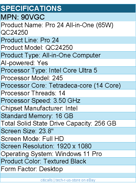 Dell 90VGC Pro 24 QC24250 All-in-One Computer - Intel Core Ultra 5