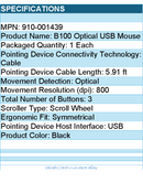 Logitech 910-001439 USB B100 Optical Mouse 800 dpi - Black - Retail