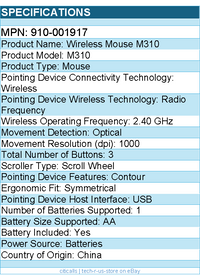 Logitech 910-001917 M310 Wireless Mouse, 2.4 GHz with USB Nano Receiver