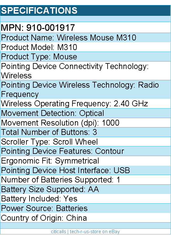 Logitech 910-001917 M310 Wireless Mouse, 2.4 GHz with USB Nano Receiver