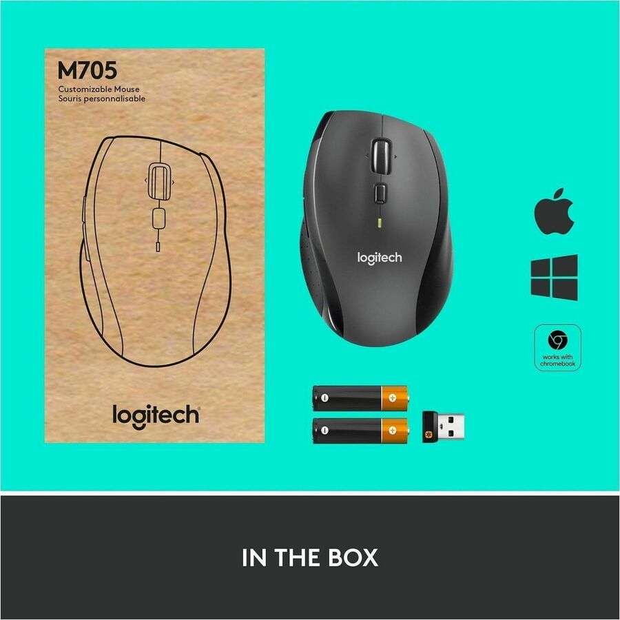 Logitech 910-001935 M705 Marathon Wireless Mouse, 2.4 GHz USB Unifying Receiver