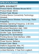Logitech 910-004277 M310 Wireless Mouse, 2.4 GHz with USB Nano Receiver