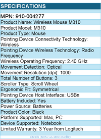 Logitech 910-004277 M310 Wireless Mouse, 2.4 GHz with USB Nano Receiver