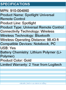 Logitech 910-004860 Spotlight Presentation Remote - Wireless - For Notebook, PC