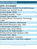 Logitech 910-004905 M330 SILENT PLUS Wireless Mouse, 2.4GHz w USB Receiver