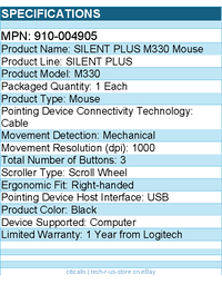 Logitech 910-004905 M330 SILENT PLUS Wireless Mouse, 2.4GHz w USB Receiver