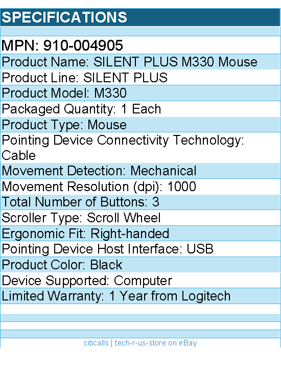 Logitech 910-004905 M330 SILENT PLUS Wireless Mouse, 2.4GHz w USB Receiver
